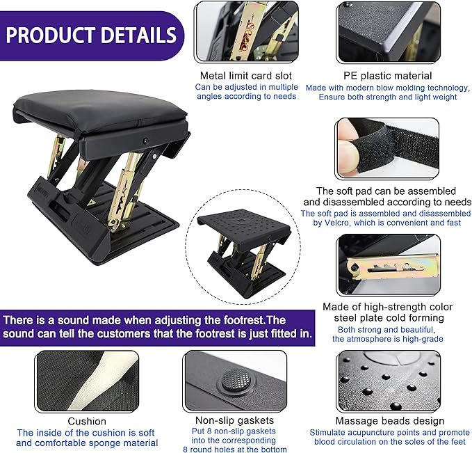 Adjustable Footrest Can Be Adjusted in Multiple Angles and States, Cushion is Detachable, Suitable for Use in Multiple Scenarios Such As Office(Black)