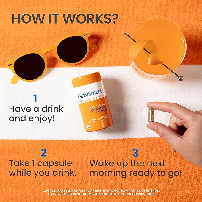 Himalaya PartySmart, One Capsule for a Better Morning, Plant-Based Liver Support for a Better Morning After Drinking, Clinically Studied, Non-GMO Project Verified, 28 Capsule Larger Size