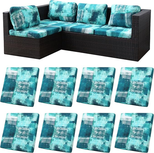 8Pcs Stretch Patio Cushion Covers,Outdoor Couch Covers Replacement,Outdoor Couch & Sofa Slipcovers,for Patio Furniture Cushion Covers,Washable Reusable Furniture Protector(Turquoise,Cover Only)