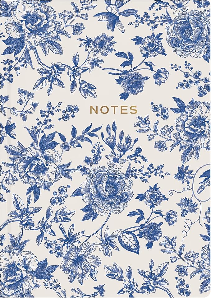 Sweet Water Decor Notes Journal, Cute Lined Composition Notebook for Women, 100 Ruled Pages for Writing, Blue Delft Matte Laminate Hardcover Diary with Gold Foil Details