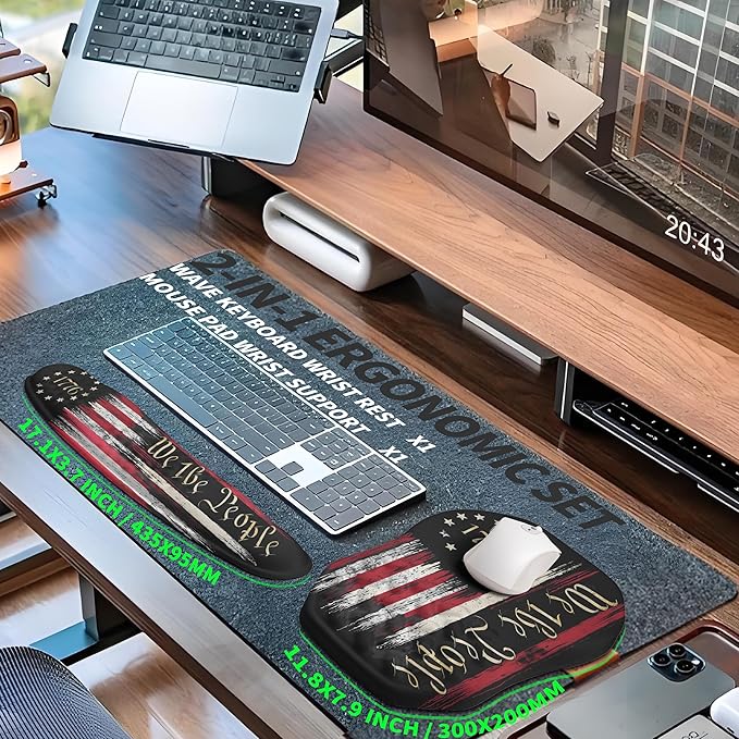 2-in-1 Ergonomic Set, Wave Keyboard Wrist Rest and Massage Slope Mouse Pad Wrist Support, Rebound Memory Foam for Relieve Carpal Tunnel Syndrome and Wrist Pain (Flag)