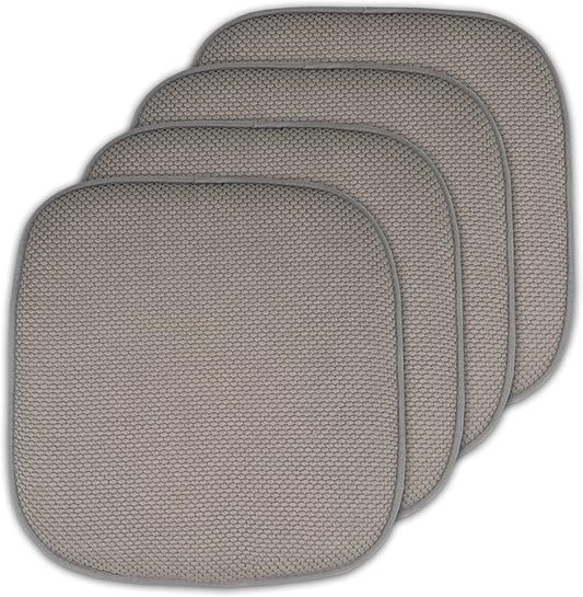 Sweet Home Collection Memory Foam Chair Cushion Honeycomb Pattern Solid Color Slip Non Skid Rubber Back Ultimate Comfort and Softness Rounded Square 16" x 16" Seat Cover, Silver (Pack of 3)