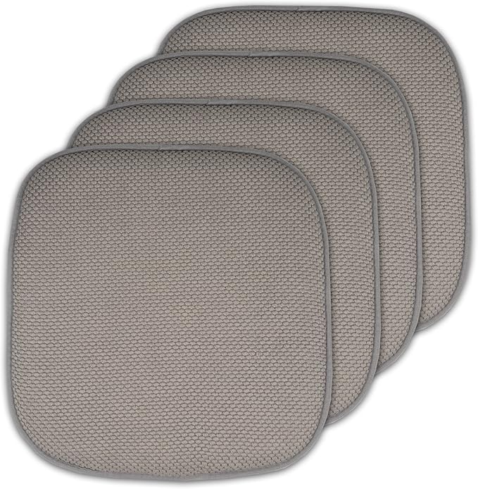 Sweet Home Collection Memory Foam Chair Cushion Honeycomb Pattern Solid Color Slip Non Skid Rubber Back Ultimate Comfort and Softness Rounded Square 16" x 16" Seat Cover, 12 Pack, Silver