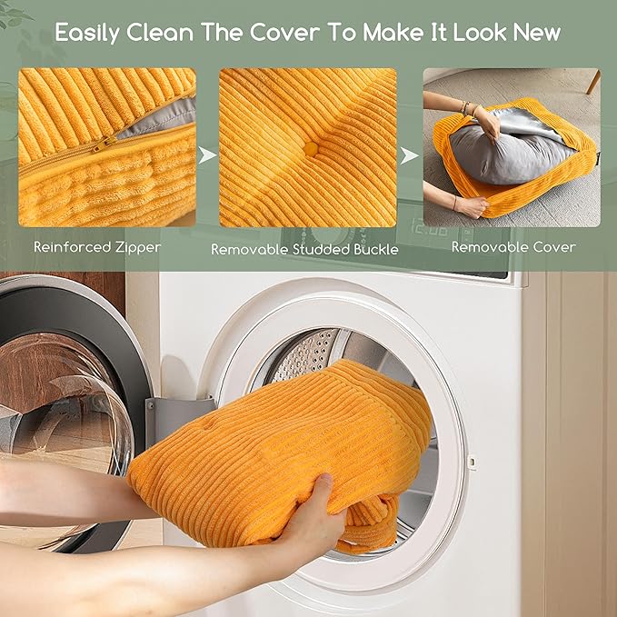 6" Washable Floor Pillow Cushion for Adults, Meditation Cushion Pillow, Large Square Floor Sitting, Removable Tufted Corduroy Cover, for Tatami Living Room or Yoga, 22x22 Inch, Machine Washable