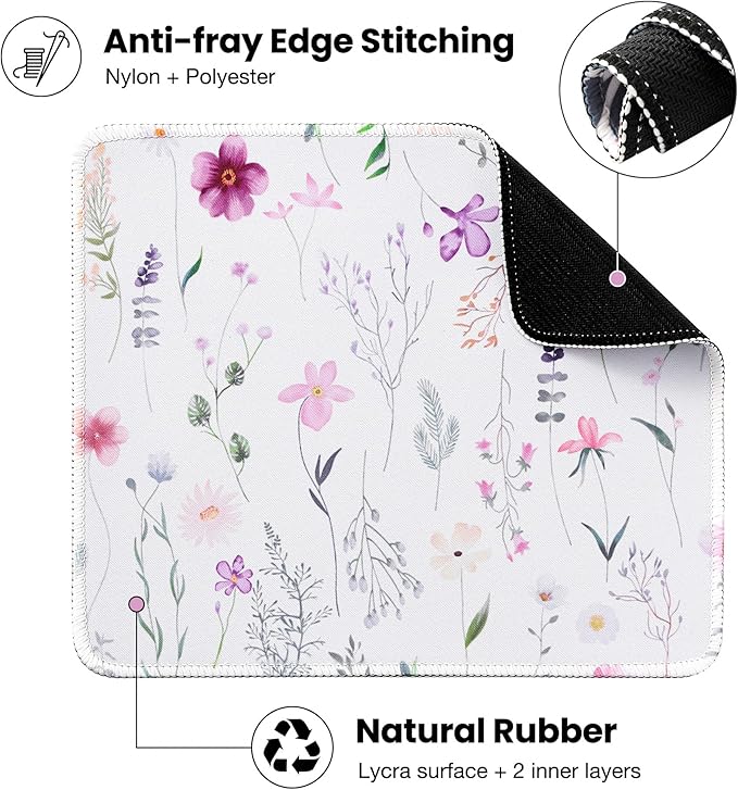 ALOANES Waterproof Mouse Pad with Stitched Edge, Premium-Textured Mouse Mat, Non-Slip Rubber Base Mousepad for Laptop, Computer & PC, Desk Mat for Gamer, Office & Home, Floral