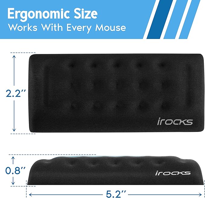 i-Rocks Memory Foam Mouse Wrist Rest - Pain-Reducing Wrist Rest for Mouse - Non-Slip Rubber Base Wrist Rest - Cooling Mouse Wrist Support for Long Hours of Work, Studying, Gaming (Black)