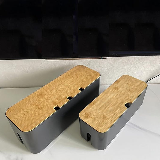 2 Pieces Cable Management Box|Cord Organizer Box| Hide and Conceal Power Strips and Electrical Cords from TVs, Computers, and Desks (Black 2PCS)