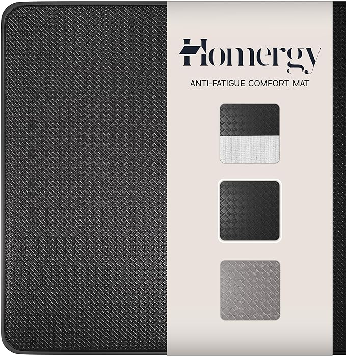 Anti-Fatigue Kitchen Mat – Memory Foam Cushioned Mats for Standing – Ultra Black, 18×30 in, 0.47 in Thick, Waterproof, Non-Slip – Homergy