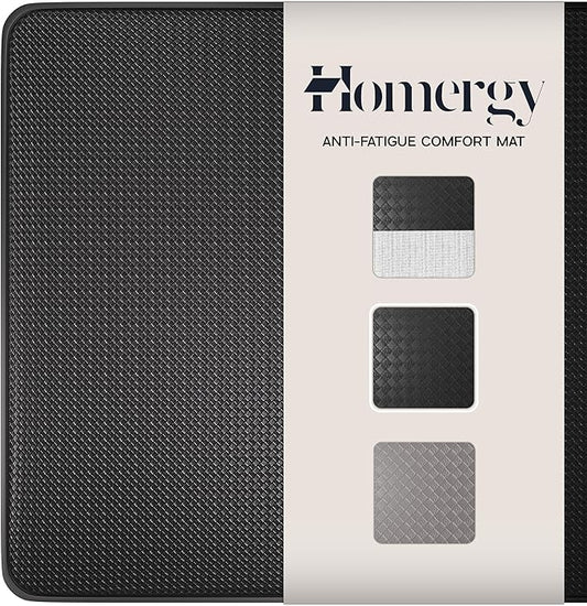 Anti-Fatigue Kitchen Mat – Memory Foam Cushioned Mats for Standing – Ultra Black, 18×30 in, 0.47 in Thick, Waterproof, Non-Slip – Homergy