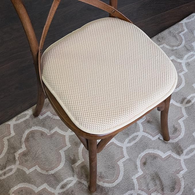 2 Pack Memory Foam Honeycomb Nonslip Back 16" x 16" Chair/Seat Cushion Pad, Linen (Pack of 3)