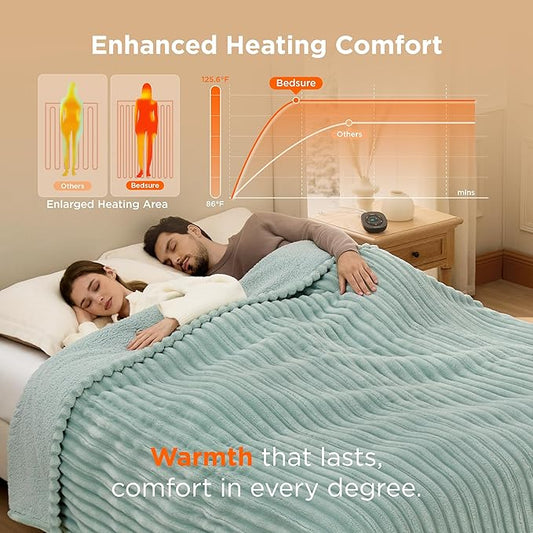 Bedsure Electric Blanket Queen Size - Thick Striped Flannel Electric Blanket with Dual Control, Heating with 10 Heat Settings & 10 Time Settings, 8 hrs Timer Auto Shut Off (84x90 inches, Green)