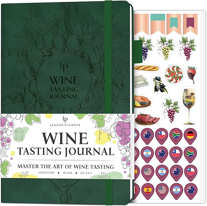 Legend Wine Tasting Journal – Wine Guide & Diary – Unique Accessories & Gifts for Wine Lovers, Women & Men, Eco Leather Notebook (Forest Green)