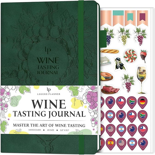 Legend Wine Tasting Journal – Wine Guide & Diary – Unique Accessories & Gifts for Wine Lovers, Women & Men, Eco Leather Notebook (Forest Green)
