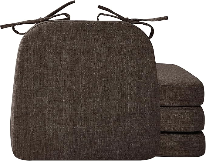 Chair Cushions for Dining Chairs, 2" Thick Seat Cushions for Kitchen Chairs, D-Shaped Chair Pads with Washable Cover, Ties and Non Slip Backing, 17'' x 16'', Set of 4, Brown