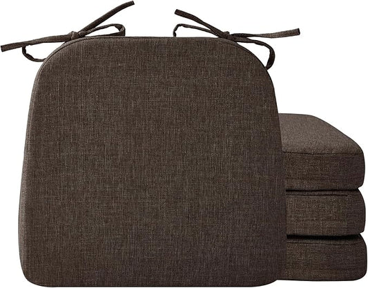Chair Cushions for Dining Chairs, 2" Thick Seat Cushions for Kitchen Chairs, D-Shaped Chair Pads with Washable Cover, Ties and Non Slip Backing, 17'' x 16'', Set of 4, Brown