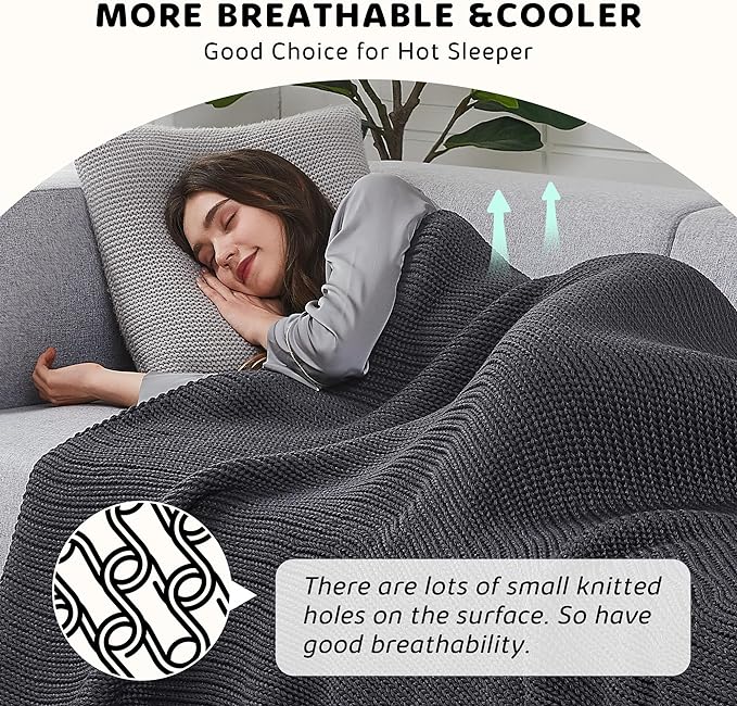 L'AGRATY Knitted Weighted Blanket - 50"x60" 7lbs Cooling Chunky Knit Heavy Blanket for Adults Braided Crochet Throw Thick Cable Yarn Knit Decorative Blanket No Beads Evenly Weighted Machine Washable