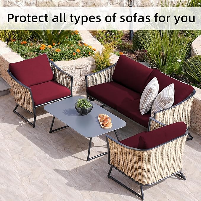 8Pcs Stretch Patio Cushion Covers,Outdoor Couch Covers Replacement,Outdoor Couch & Sofa Slipcovers,for Patio Furniture Cushion Covers,Washable Reusable urniture Protector (Wine Red,Cover Only)