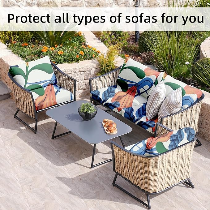 8Pcs Stretch Patio Cushion Covers, Outdoor Couch Covers Replacement,Outdoor Couch & Sofa Slipcovers,for Patio Furniture Cushion Covers,Washable Reusable Furniture Protector (Print,Cover Only)