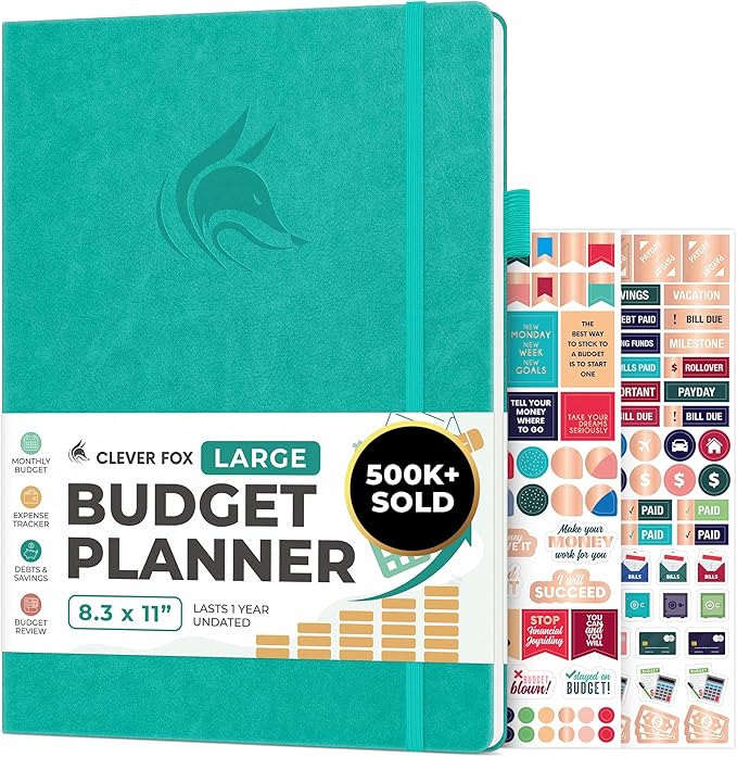 Clever Fox Budget Planner Large – Expense Tracker Notebook. Monthly Budgeting & Bill Organizer, Finance Logbook & Accounts Book, A4 (Aquamarine)
