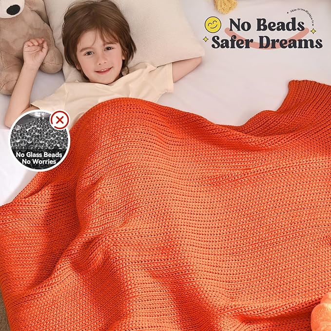 Guohaoi Knitted Weighted Blanket Kids (Orange 36"x48" 5lbs) No Beads Cooling Heavy Blanket, Home Decor Breathable Chunky Knit Throw Blanket for All-Season Use