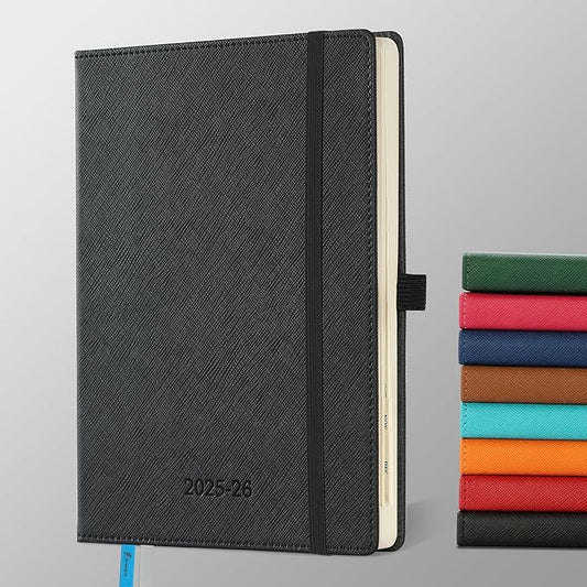 Weekly Monthly 2025-2026 Planner (July 25-Dec 26),8.5"x6.5",18 Months Agenda Plan with Month Tabs & Pocket,Expenses/Note Pages, Academic Calendar with Vegan Leather Cover,Black