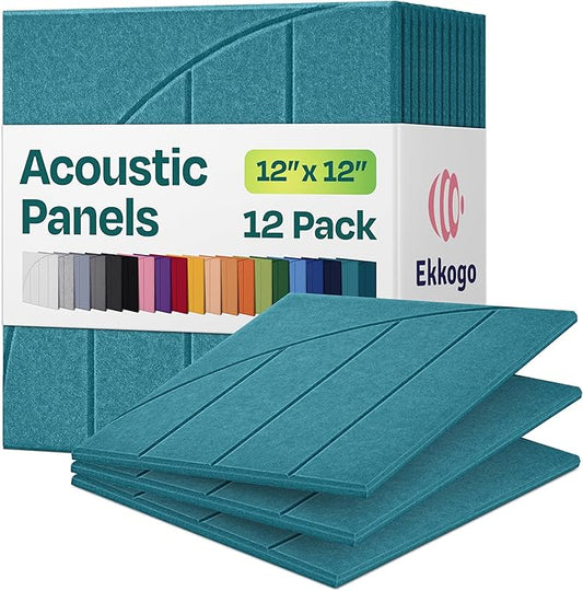 Acoustic Panels 12-Pack Soundproof Wall Panels 12"x12"x0.4" Decorative Sound Dampening for your Home, Office, Studio, Bedroom & More with Unique ModuArc Carving [Light Turquoise]