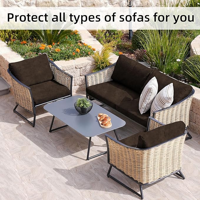 8Pcs Stretch Velvet Patio Cushion Cover,Fluffy,for Fall Outdoor Couch Cushion Cover Replacement,Washable Indoor Outdoor Cushion Slipcovers(Coffee,Cover Only)