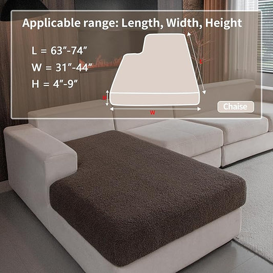 Couch Cushion Covers for Sectional Sofa, Stretch Soft Sofa Slipcovers Washable Wear-Resistant Universal Furniture Protector for Living Room(1 Piece Chaise Cover, Brown)