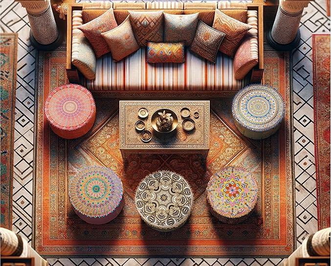 Boho Floor Pillow Cover Round Moroccan Large Pouf Ottoman Room Décor Cushion for Meditation Yoga and Boho Chic Bohemian Furniture Perfect for Living Room, Bedroom, Nursary or Children Room Unstuffed