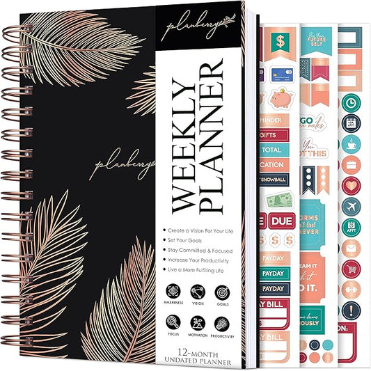 PLANBERRY Weekly Planner – Undated Life Organizer & Budget Planner – Time Management, Goal Setting, To-Do List, Work-Life Balance & Habit Tracker – 6.1″ x 8.1″ (Onyx Black)