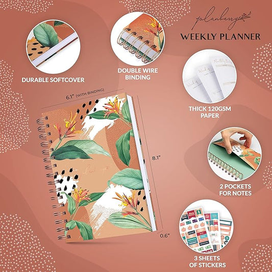 PLANBERRY Weekly Planner – Undated Life Organizer & Budget Planner – Time Management, Goal Setting, To-Do List, Work-Life Balance & Habit Tracker – 6.1″ x 8.1″ (African Terracotta)