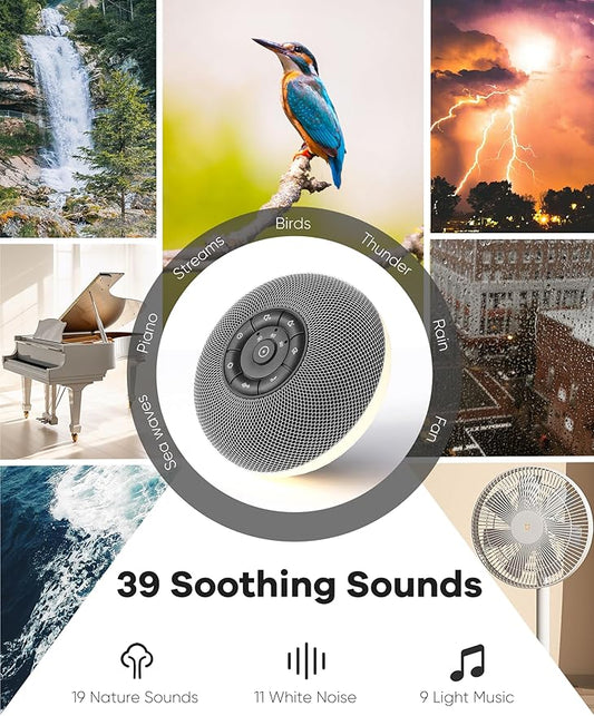 Portable Sound Machine Baby, Long Battery with Loud Bluetooth Speaker, 39 Special Soothing Sounds, White Noise Sound Machine for Sleeping