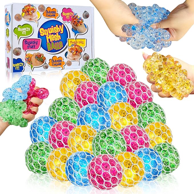 24 Pack Stress Balls Set Fidget Toys for Adults, Halloween Party Favors for Kids Adults School Class Birthday Gifts,Squishy Toys, Squeeze Balls Bulk ,Goodie Bag Stuffers Hand Exercise Balls