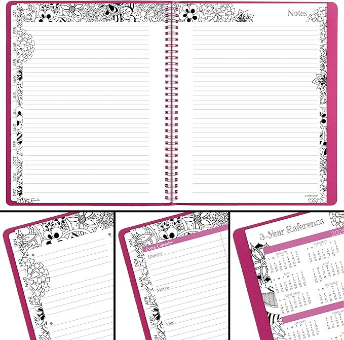 Cambridge 2026 Appointment Book Planner, Weekly & Monthly, 8-1/2" x 11", Large, Hourly, FloraDoodle, White and Black (589-905-26)