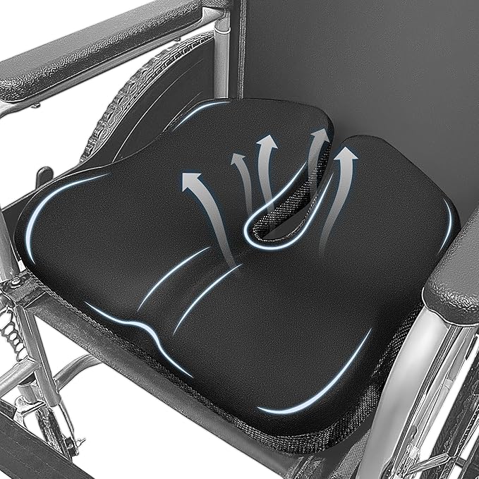 SPRING SEAON Wheelchair Seat Cushion Cool Fabric,Ergonomic Memory Foam Chair Pad for Pressure Relief, Sciatica, and Tailbone Pain,Rubber Non-Slip Bottom & Removable for Easy Cleaning