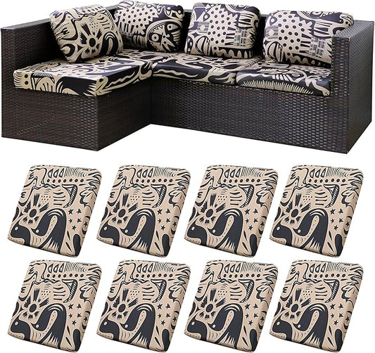 8Pcs Stretch Patio Cushion Covers,for Outdoor Couch Cushion Covers Replacement,Outdoor Sofa Covers Patio Slipcovers Couch Cover,Washable Furniture Cover (Pigeon2, Cover Only)