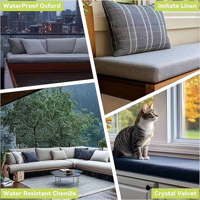 Royal Shade Custom Size Cushion Cover, Replaceable Bench Cushion/Chair/Sofa Cushion Cover, Indoor/Outdoor Furniture/Window Seat Cushion Cover, Colors/Fabrics Can Choose (Custom Sizes) (4 Inch Thick)