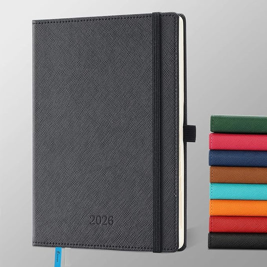 Weekly Monthly 2026 Planner (Jan.26-Dec.26),8.5"x6.5",12 Months Agenda Plan with Month Tabs & Pocket,Expenses/Note Pages, Appointment Book Calendar with Hardcover Vegan Leather Cover,Black