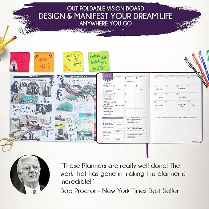 Life Planner - Undated Weekly & Monthly Planner, 12-Month Journey to Increase Productivity | Gratitude Journal, Life Organizer & Goal Journal | Include Foldable Vision Board, Habit Tracker & Stickers