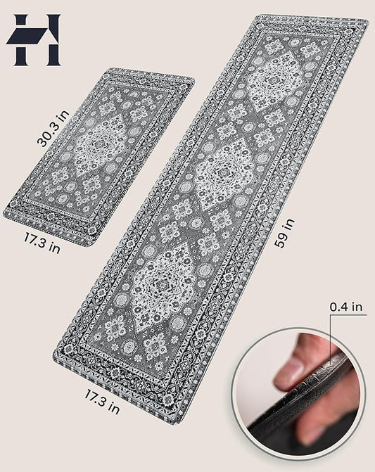 Anti-Fatigue Kitchen Mat Set – 2-Piece Memory Foam Cushioned Mats for Standing – Lava, 18×30 & 18×60, 0.4 in Thick, Waterproof, Non-Slip – Homergy