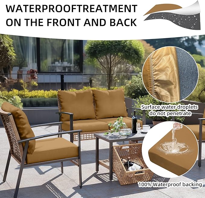 12Pcs Outdoor Cushions Covers Waterproof, Patio Cushion Covers, Stretch Cushion Covers Replacement,Cushion Slipcovers, Furniture Cushion Covers (Camel Color 1, 12PCS)