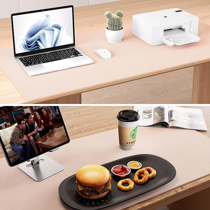 Aothia Double-Sided Desk Pad – 37.8"x17" Leather Desk Mat with Eco Cork Protector, Large Mouse Pad, Waterproof Desk Blotter for Office/Home (Pink)