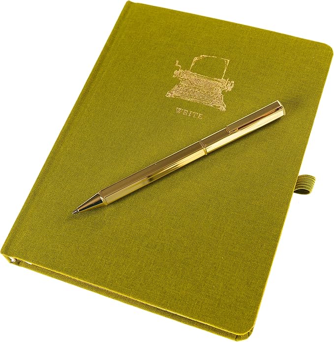 Graphique Typewriter Lined Journal Plus Pen Luxe Collection, Hardcover Diary Notebook for Writing, Gold Foil Embossing, 160 Pages, 6” x 8”