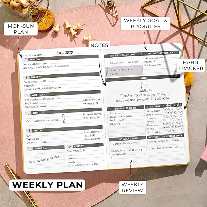 Clever Fox Planner – Undated Weekly & Monthly Planner for Productivity, Time Management & Goals – Organizer Journal – A5 (Amber Yellow)
