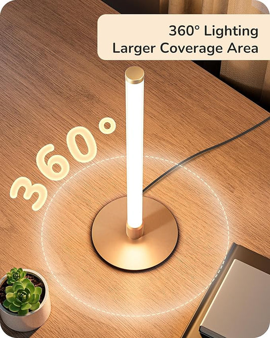 EDISHINE Modern Table Lamp, LED Slim Bedside Lamp with 360° Illumination, Stepless Dimming & 3 Color Temperature, Nightstand Lamp for Bedroom, Living Room, Gold
