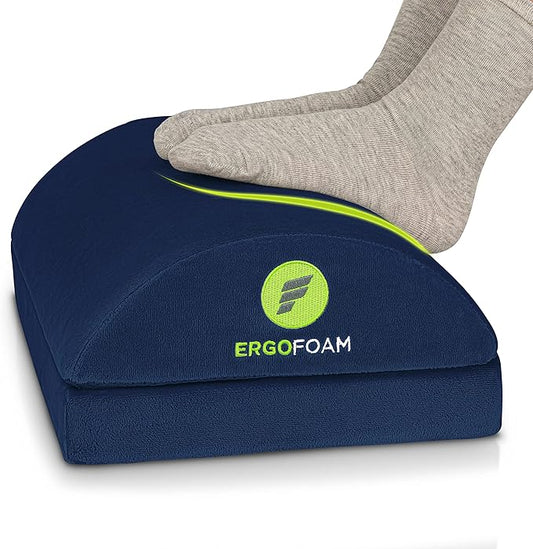 ErgoFoam Foot Rest for Under Desk at Work - Chiropractor Endorsed 2in1 Adjustable Premium Under Desk Footrest - Ergonomic Desk Foot Rest with High-Density Compression-Resistant Velvet Soft Foam (Blue)