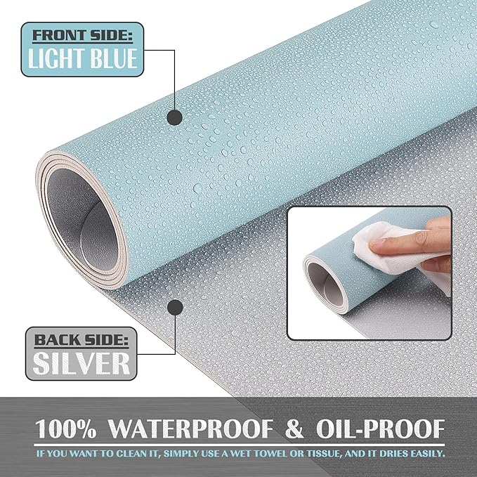 K KNODEL Large Office Leather Desk Mat, Mouse and Keyboard Pad, Computer and Laptop Mat, Desktop Protector and Cover, Writing Pad and Blotter (47.2"x23.6", Light Blue)