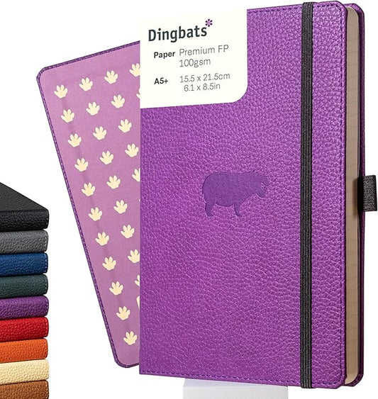 Dingbats* Wildlife Dotted Journal Notebook A5 - Vegan Leather Hard Cover, Ideal for Work, Travel - Pocket, Elastic