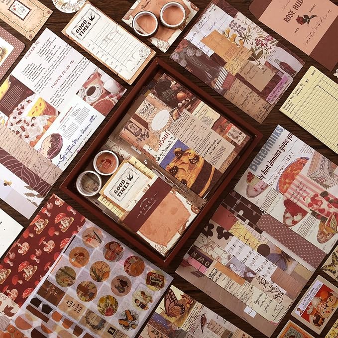 Scrapbooking Supplies Kit, 351pcs Bullet Junk Journal Kit with Journaling Supplies, Vintage Aesthetic Scrapbook Paper A6 Grid Notebook, Scrapbook Kit, Craft DIY Gift for Adult Teen Girl Kid Women