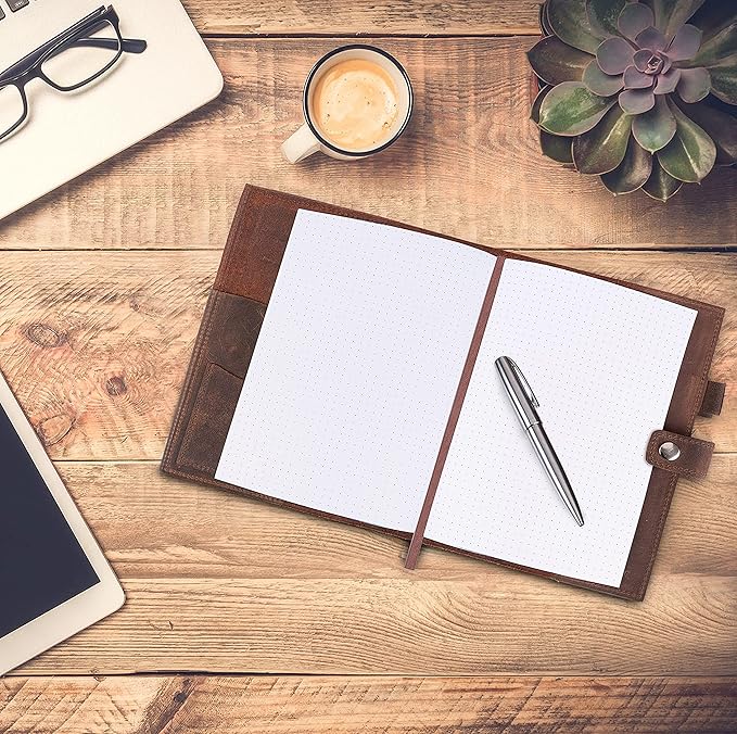 Dot Grid Journal Notebook Paper - by MOONSTER® for Refillable Leather Journals – A5 Hardcover 70gsm Dotted Notebooks for Work 8.25 x 5.75 Inches with 320 Page Refill Note Book and Helpful Bookmark